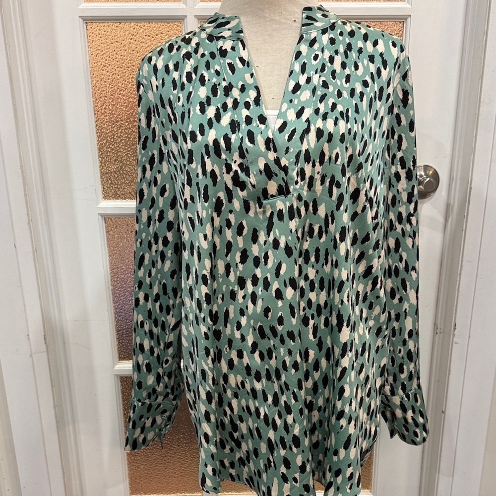H&M Mint Green Black and Cream Animal Print Blouse